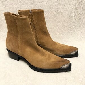 NEW MANGO MNG 41 / 9.5 brown suede silver Metal Pointed Toe Ankle Boots Western